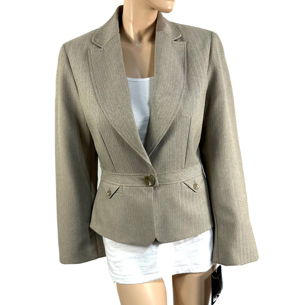 Larry Levine Classics Herringbone Blazer Women’s Single Button Jacket Size 10